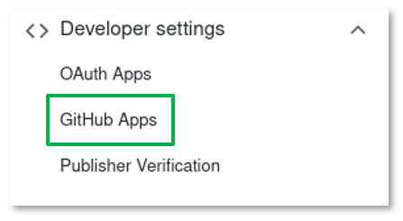 Developer settings, GitHub Apps option