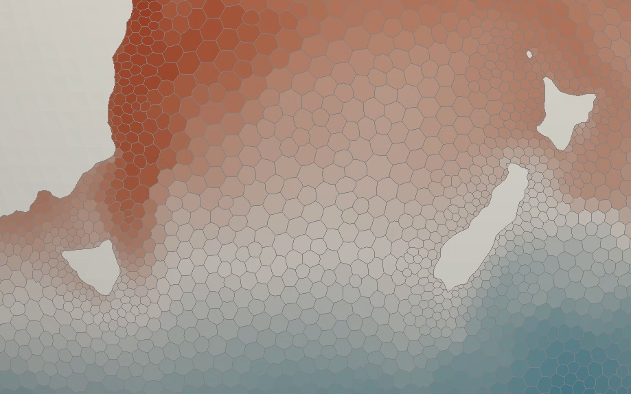 Sample of FESOM mesh voronoi polygons, with variable numbers of sides.