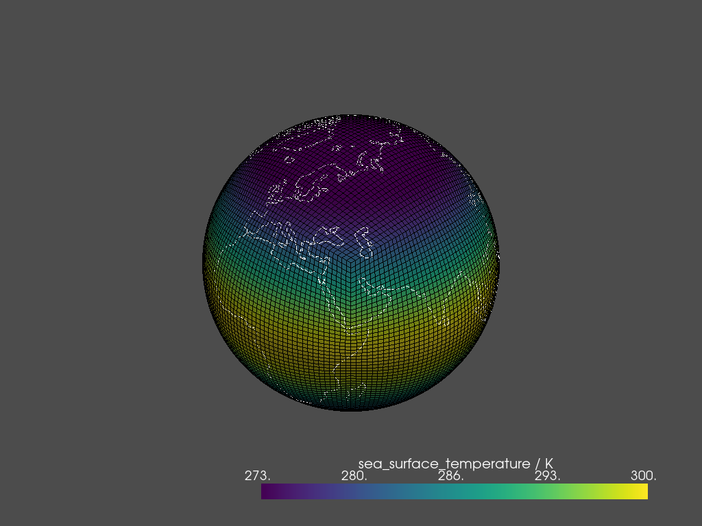 A GeoVista plot of a global sea surface temperature Mesh.